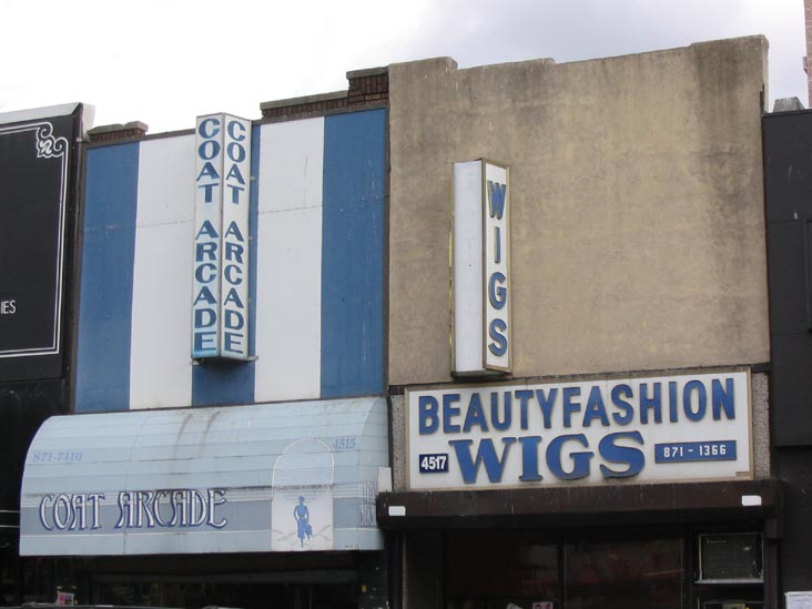 Coat Arcade, 4515 Thirteenth Avenue and Beauty Fashion Wigs, 4517 Thirteenth Avenue, Borough Park, Brooklyn