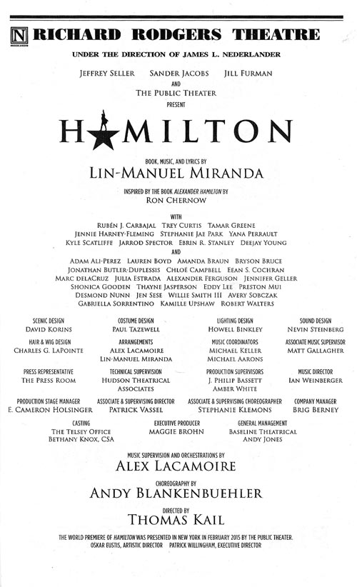 Hamilton Playbill (2024)