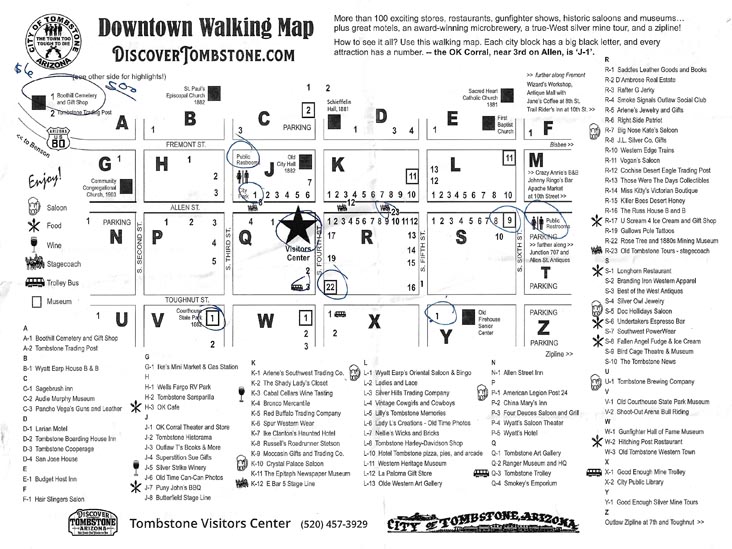 Downtown Walking Map, Tombstone, Arizona