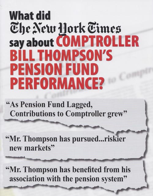 Bloomberg For Mayor 2009 Thompson Pension Fund Performance Campaign Literature