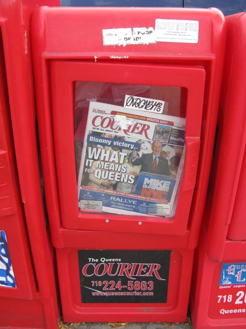 Queens Courier Front Page, 48th Avenue and Vernon Boulevard, SW Corner, Hunters Point, Long Island City, Queens, November 5, 2009