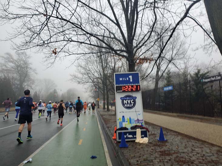 Mile 1 Marker, Flatbush Avenue, Prospect Park, Brooklyn, 2025 United Airlines NYC Half Marathon, March 16, 2025