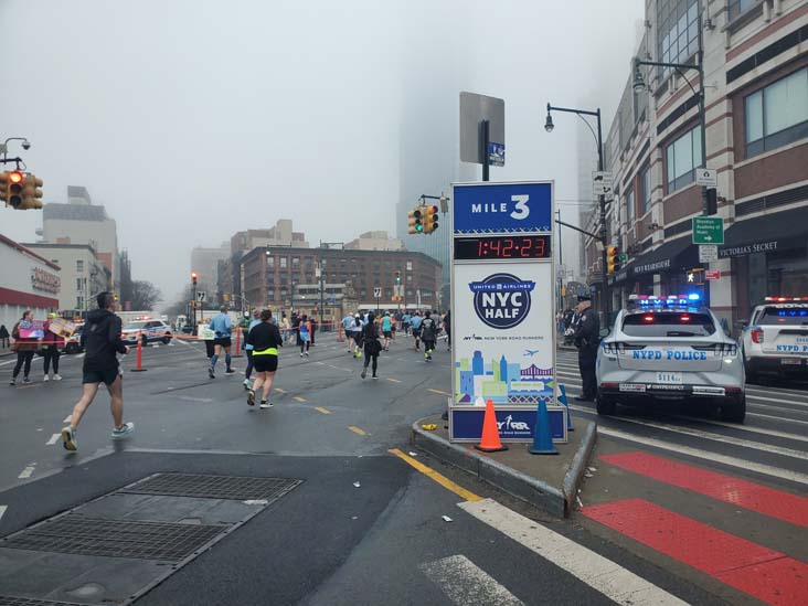 Mile 3 Marker, Downtown Brooklyn, 2025 United Airlines NYC Half Marathon, March 16, 2025