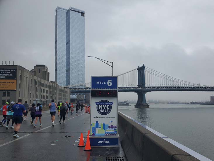 Mile 6 Marker, FDR Drive, Manhattan, 2025 United Airlines NYC Half Marathon, March 16, 2025