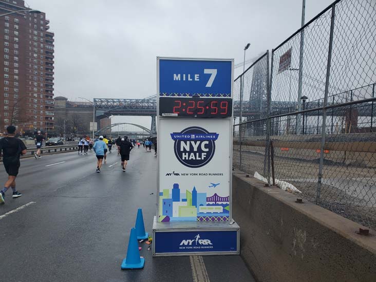 Mile 7 Marker, FDR Drive, Manhattan, 2025 United Airlines NYC Half Marathon, March 16, 2025