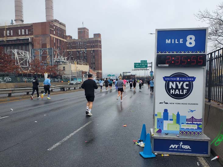 Mile 8 Marker, FDR Drive, Manhattan, 2025 United Airlines NYC Half Marathon, March 16, 2025