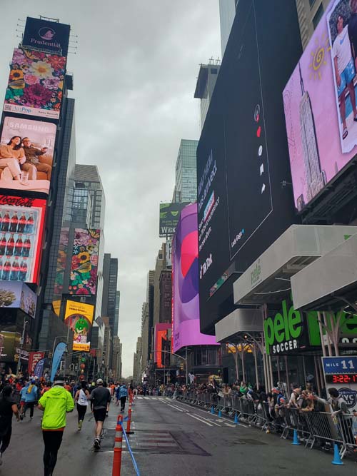 Mile 11 Marker, Seventh Avenue, Times Square, Midtown Manhattan, 2025 United Airlines NYC Half Marathon, March 16, 2025