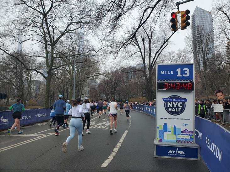 Mile 13 Marker, West Drive, Central Park, Manhattan, 2025 United Airlines NYC Half Marathon, March 16, 2025