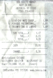 Rio Bonito Market Receipt