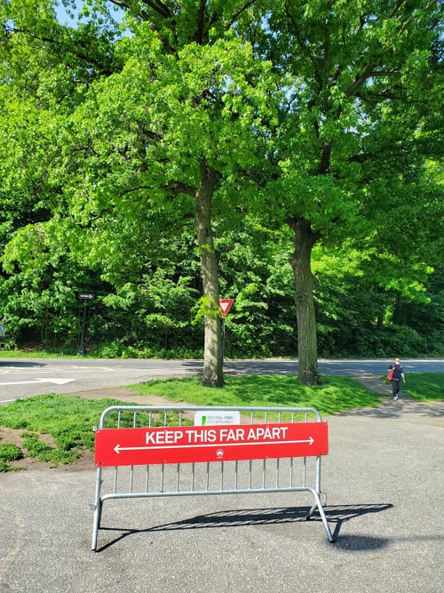 Social Distance Guidelines, West Drive at Central Park North, Central Park, Manhattan, May 27, 2020, 9:07 a.m.