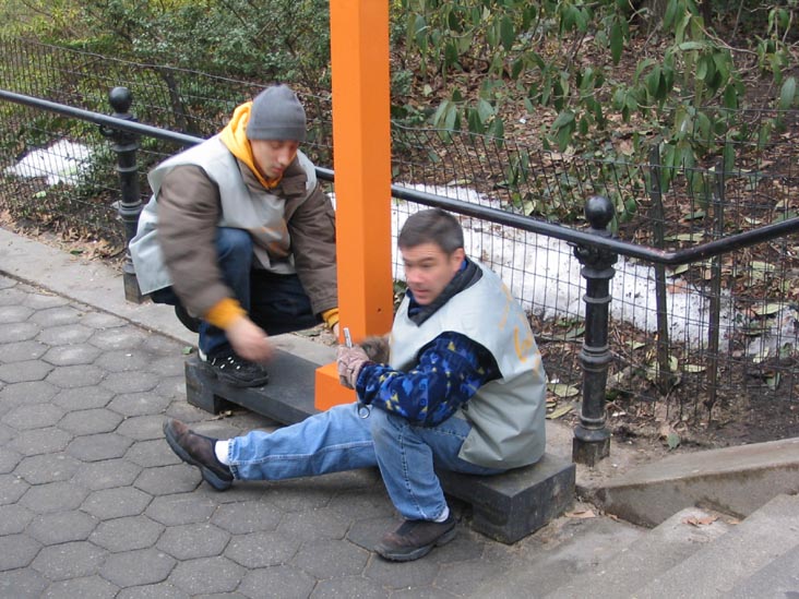 Placing Support Beams, Preparations for Christo and Jeanne Claude's The Gates Project, Central Park, February 9, 2005