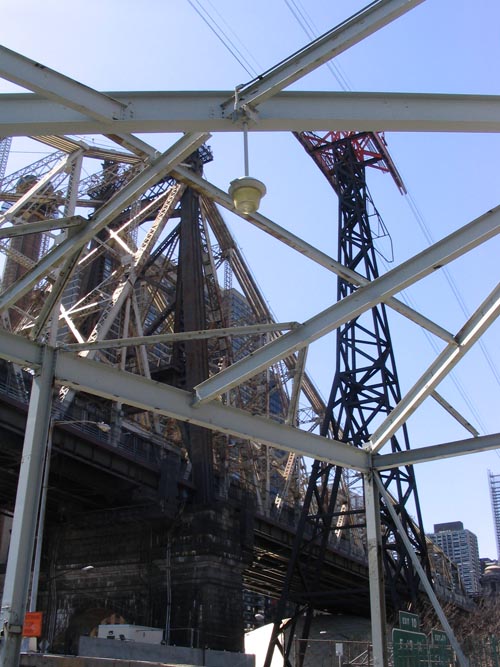 East River Roundabout, Roosevelt Island Tram and Queensboro Bridge, East River at 60th Street, Upper East Side, Manhattan, April 15, 2004