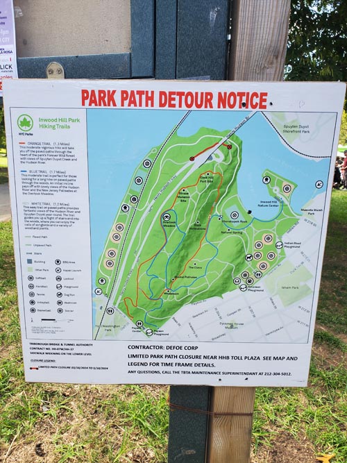 Park Path Detour Notice, Inwood Hill Park, Inwood, Upper Manhattan, September 8, 2024