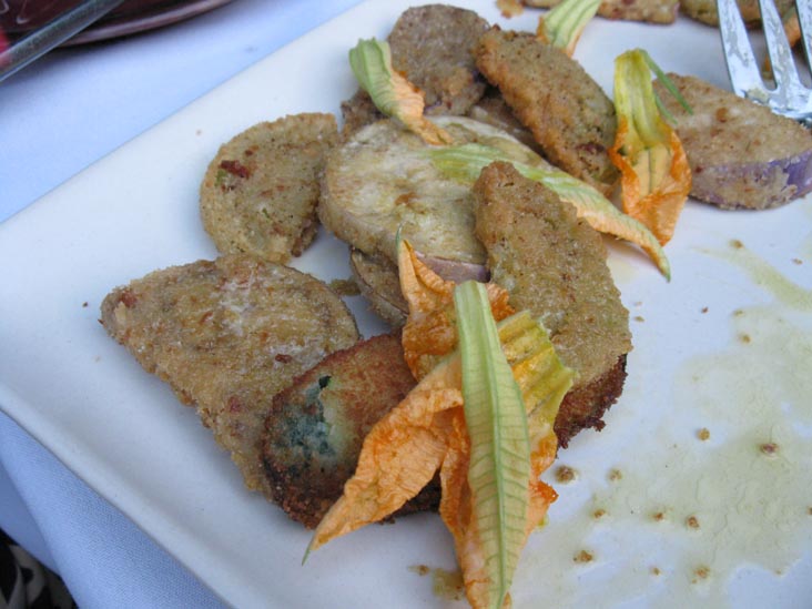 Fried Summer Vegetables, Outstanding in the Field Bill Telepan Dinner, La Plaza Cultural, 8th Street Between Avenues B and C, East Village, Manhattan, August 31, 2010