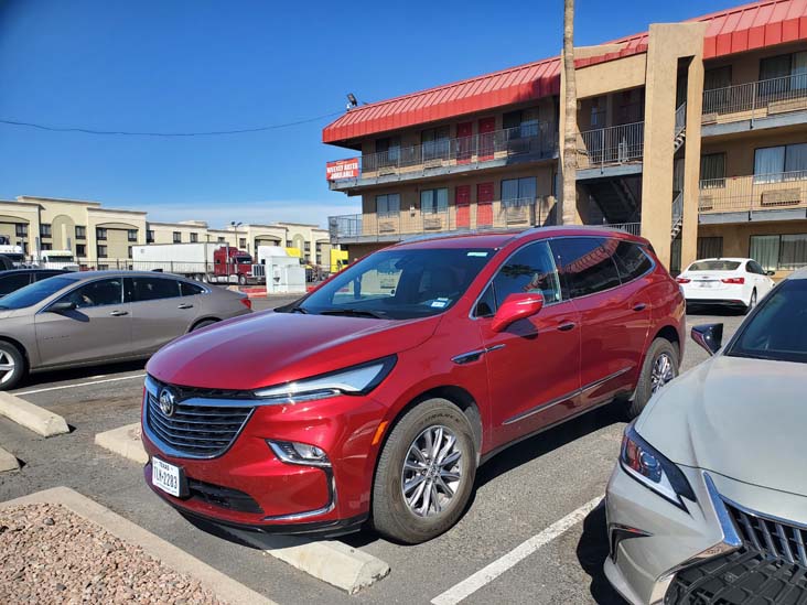 Buick Enclave, Travelers Inn Hotel, 5102 West Latham Street, Phoenix, Arizona, February 21, 2025