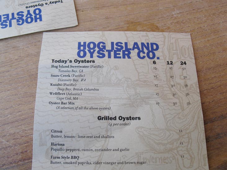 Menu, Hog Island Oyster Company Napa Oyster Bar, Oxbow Public Market, 610 First Street, Napa, California