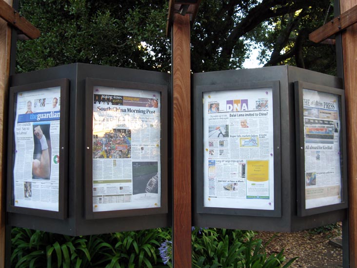 Newspapers Outside Moffitt Undergraduate Library, University of California-Berkeley, Berkeley, California, July 2, 2008