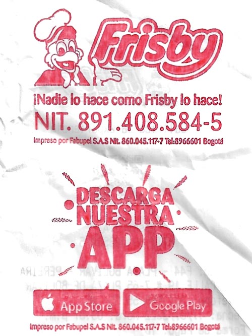 Frisby Receipt, Colombia