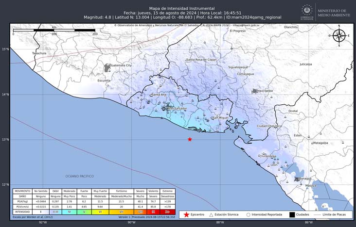 4.8 Magnitude Earthquake of Coast of El Salvador, August 16, 2024