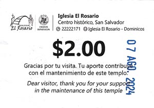 Ticket, Iglesia El Rosario, Plaza Libertad, Centro Histórico, San Salvador, El Salvador