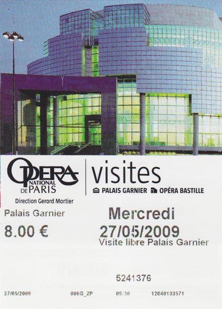 Ticket, Palais Garnier, Place de l'Opéra, 9e Arrondissement, Paris, France