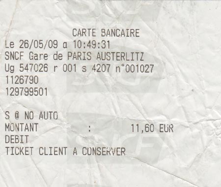 RER Receipt, Paris, France