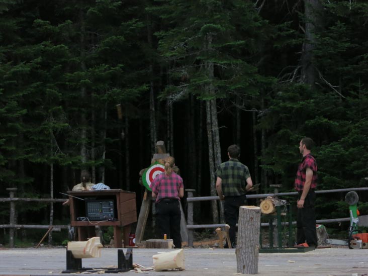 Ax Throwing, Timber Tina's Great Maine Lumberjack Show, Trenton, Maine, July 4, 2013