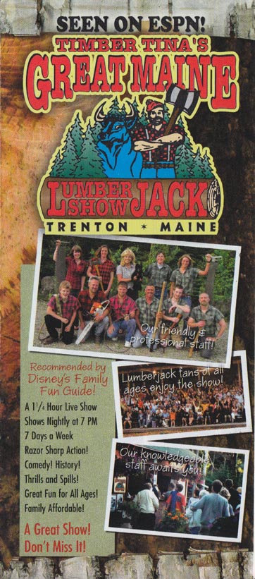 Timber Tina's Great Maine Lumberjack Show Brochure, Trenton, Maine