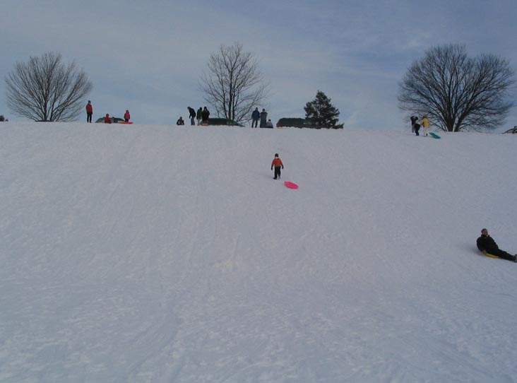 Sledding at Monument Mountain High School, Route 7, Great Barrington, Massachusetts