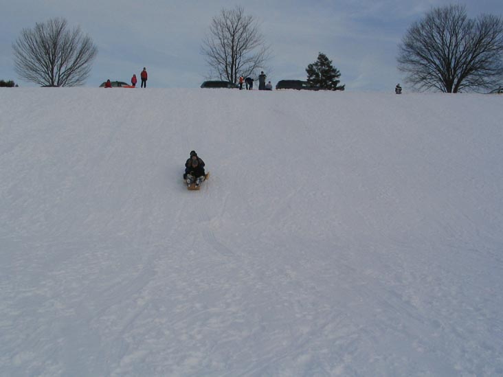 Sledding at Monument Mountain High School, Route 7, Great Barrington, Massachusetts