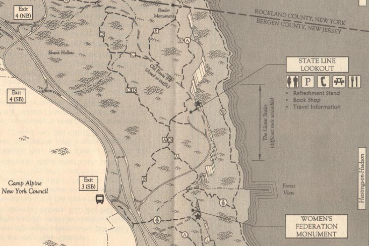 Palisades Interstate Park Map, State Line Lookout Section, Palisades Interstate Park, Bergen County, New Jersey