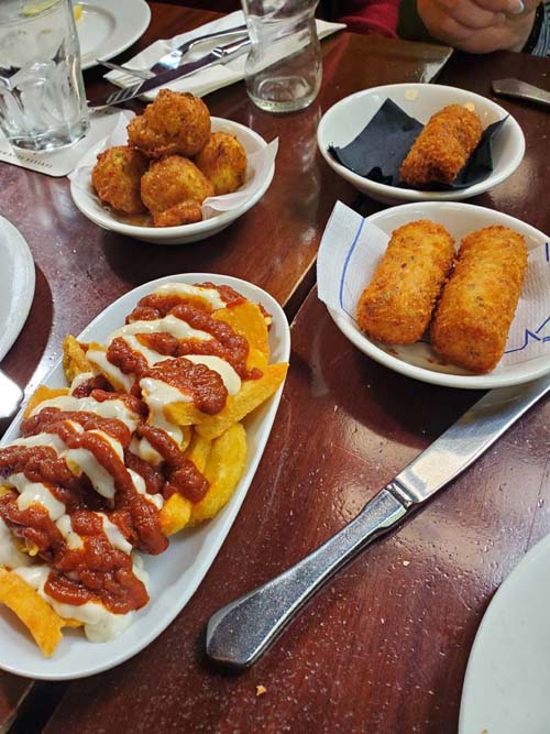 Croquettes and Patatas Bravas, El Velódromo, Barcelona, Spain, April 25, 2024