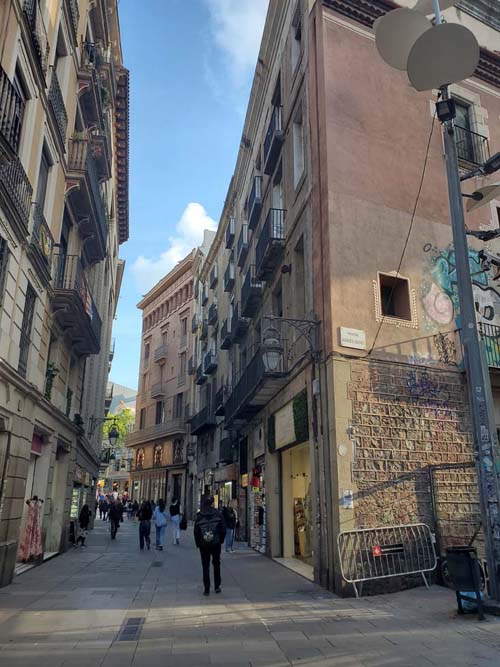 Carrer del Cardenal Casañas at Passatge d'Amadeu Bagués, Barri Gòtic/Gothic Quarter, Barcelona, Spain, April 26, 2024