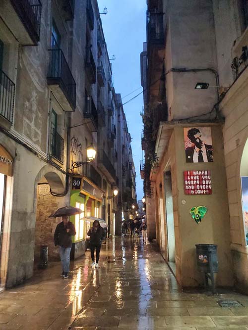 Carrer de la Boqueria at Carrer de l'Arc de Santa Eulàlia, Barri Gòtic/Gothic Quarter, Barcelona, Spain, April 29, 2024