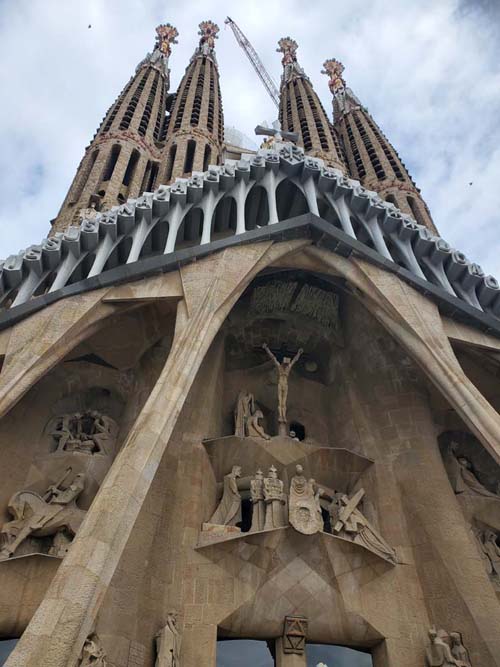 Passion Façade and Towers, Basílica de la Sagrada Família, Barcelona, Spain, April 25, 2024