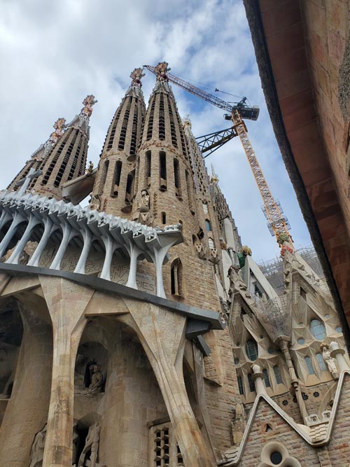 Passion Façade and Towers, Basílica de la Sagrada Família, Barcelona, Spain, April 25, 2024