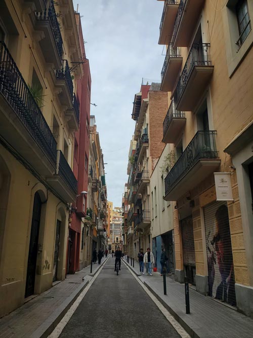 Looking Down Carrer d'Aulèstia i Pijoan Toward Casa Vicens, Barcelona, Spain, April 30, 2024