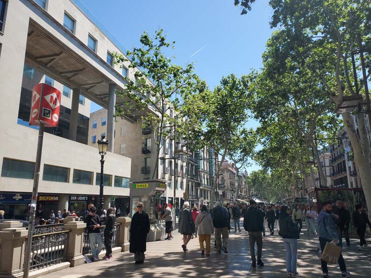 La Rambla at Carrer de la Boqueria, Barcelona, Spain, April 24, 2024