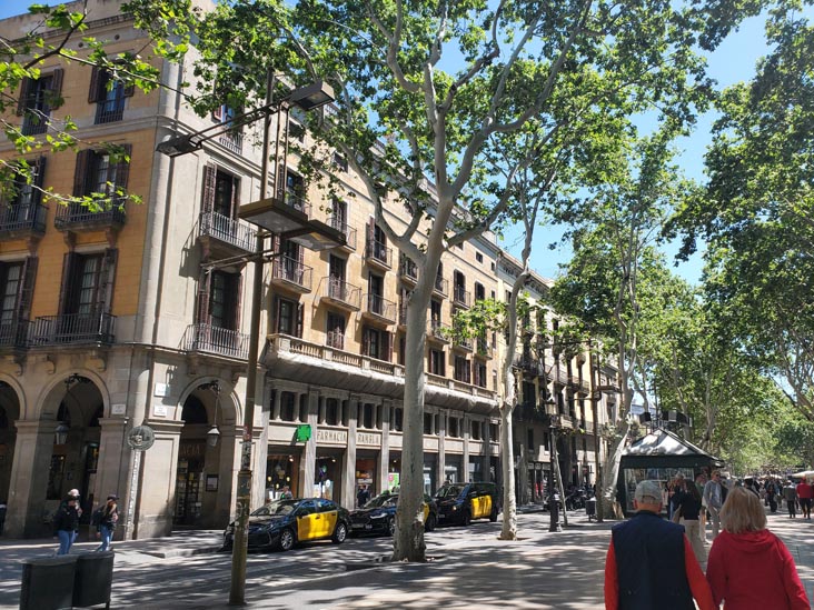 La Rambla at Carrer de Colom, Barcelona, Spain, April 24, 2024