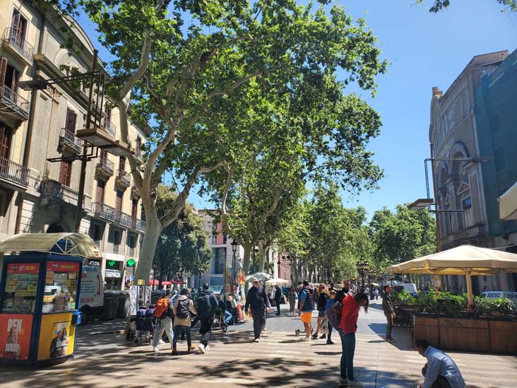 La Rambla at Carrer de Colom, Barcelona, Spain, April 24, 2024