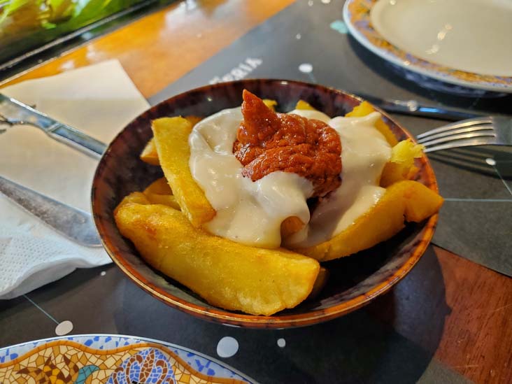 Patatas Bravas, Bar Boqueria, Mercat de la Boqueria, Barcelona, Spain, April 27, 2024