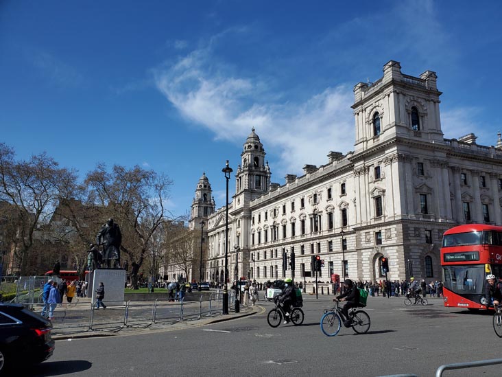 Sir Winston Churchill Statue and HM Revenue and Customs Building, Westminster, London, England, April 12, 2023