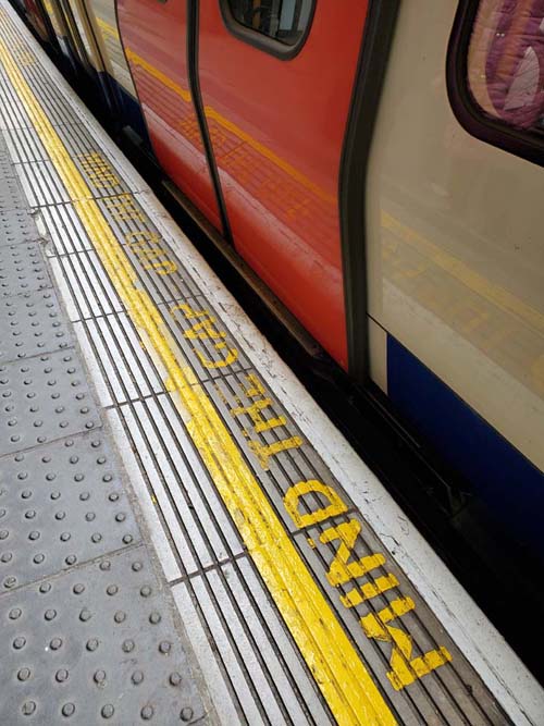 Mind the Gap Platform, District Line Train, Whitechapel Station, London, England, April 16, 2023