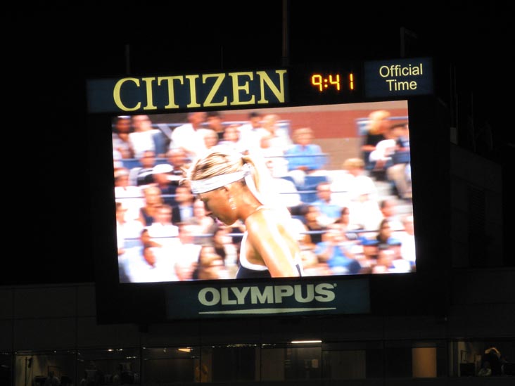 Jumbotron, Maria Sharapova vs. Christina McHale, US Open Night Session, Arthur Ashe Stadium, Flushing Meadows Corona Park, Queens, September 3, 2009