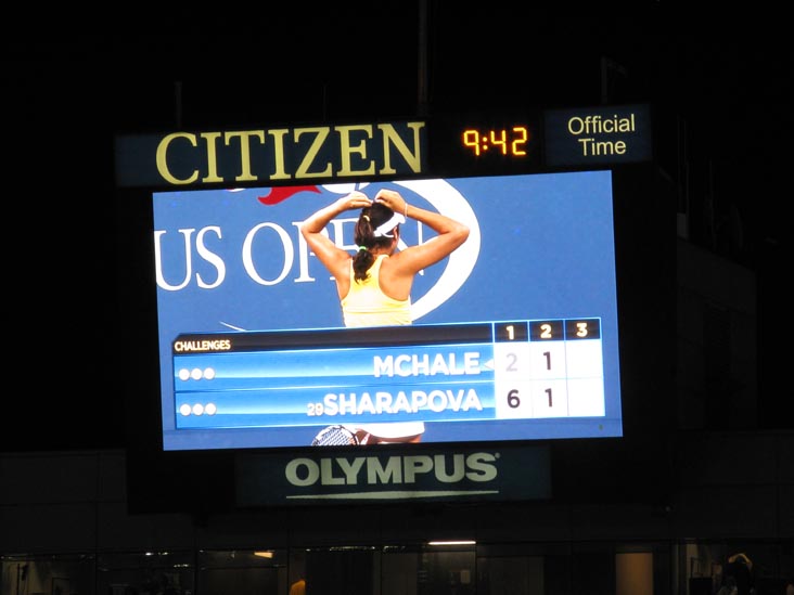 Jumbotron, Maria Sharapova vs. Christina McHale, US Open Night Session, Arthur Ashe Stadium, Flushing Meadows Corona Park, Queens, September 3, 2009