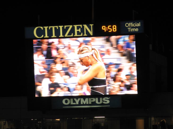 Jumbotron, Maria Sharapova vs. Christina McHale, US Open Night Session, Arthur Ashe Stadium, Flushing Meadows Corona Park, Queens, September 3, 2009